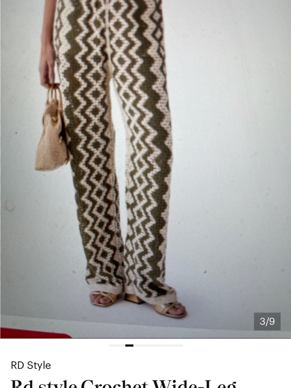 RD Style Olive & Cream Crochet Wide-Leg Pants - Picture 2 of 5